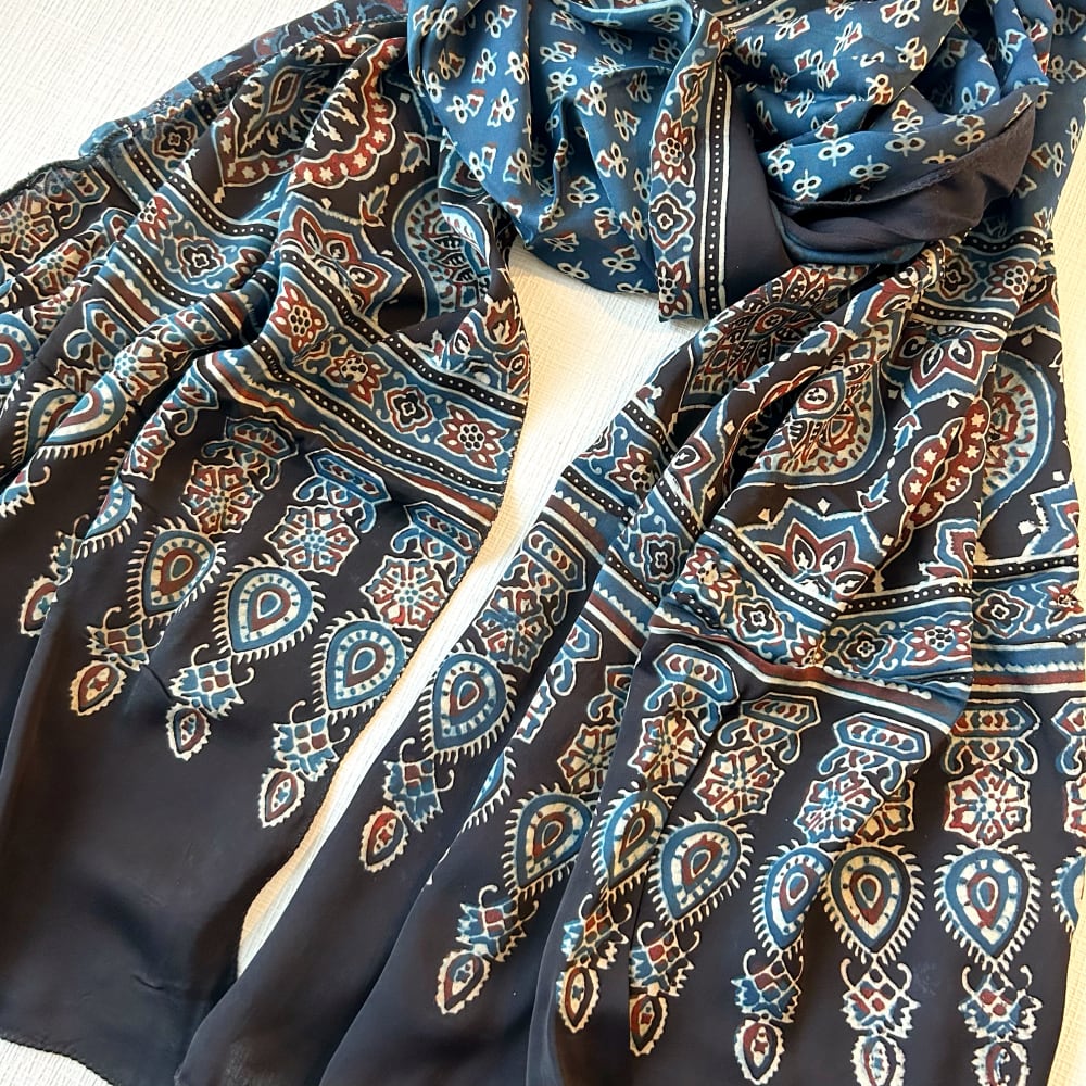 ストール アジュラック ブロックプリント モダールシルク G | アジアの