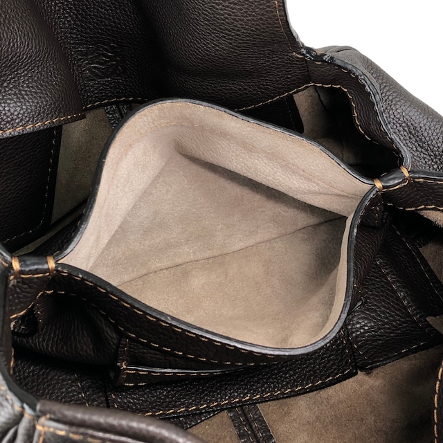 LOEWE ロエベ ハンドバッグ ブラウン 型押しロゴ レザー フラップ vintage ヴィンテージ オールド s7e7fm