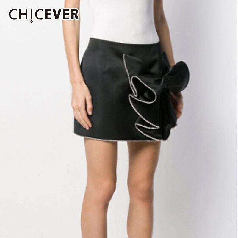 CHICEVERパッチワークボウノットスカート女性ウエストセクシーボディコンブラックミニマリストミニスカート2020 リボン 6base543547570070