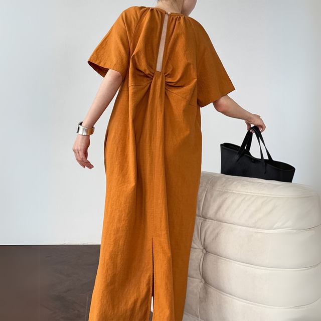 バックリボンロングスリットワンピース　00729