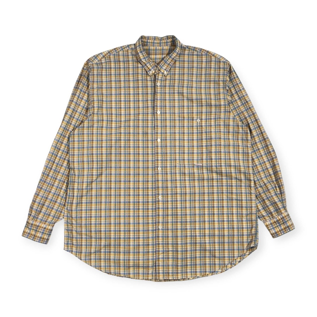 Papas パパス チェック BD ボタンダウン 長袖シャツ L/イエロー×ブルー 系 メンズ