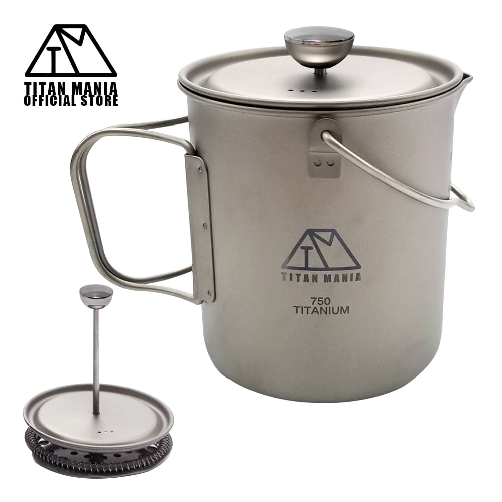 フレンチプレス チタン製 750ml 軽量 頑丈 直火 ベイルハンドル付き
