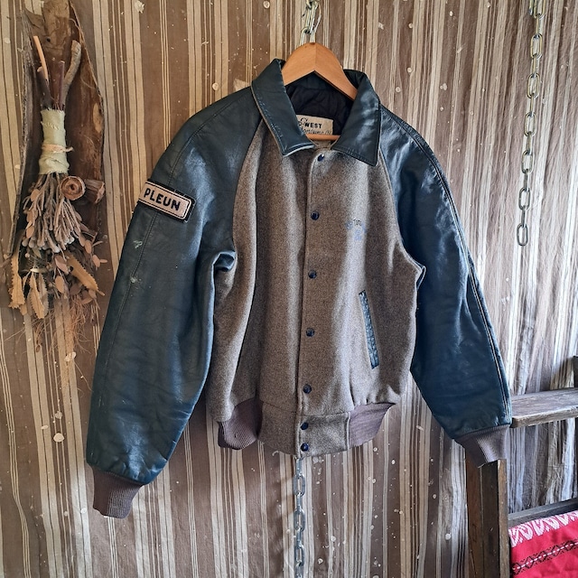 カナダ製 "PLEUN" 企業刺繍 レザー＆ウールスタジャン used [512016]