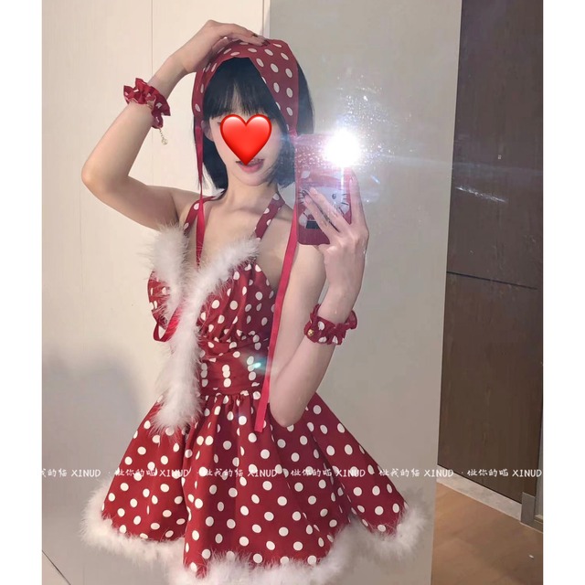 【Miao】♡クリスマスコスプレ♡レッド ドット柄 誘惑 ワンピース