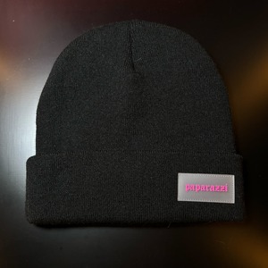 rubber patch beanie  black×pink