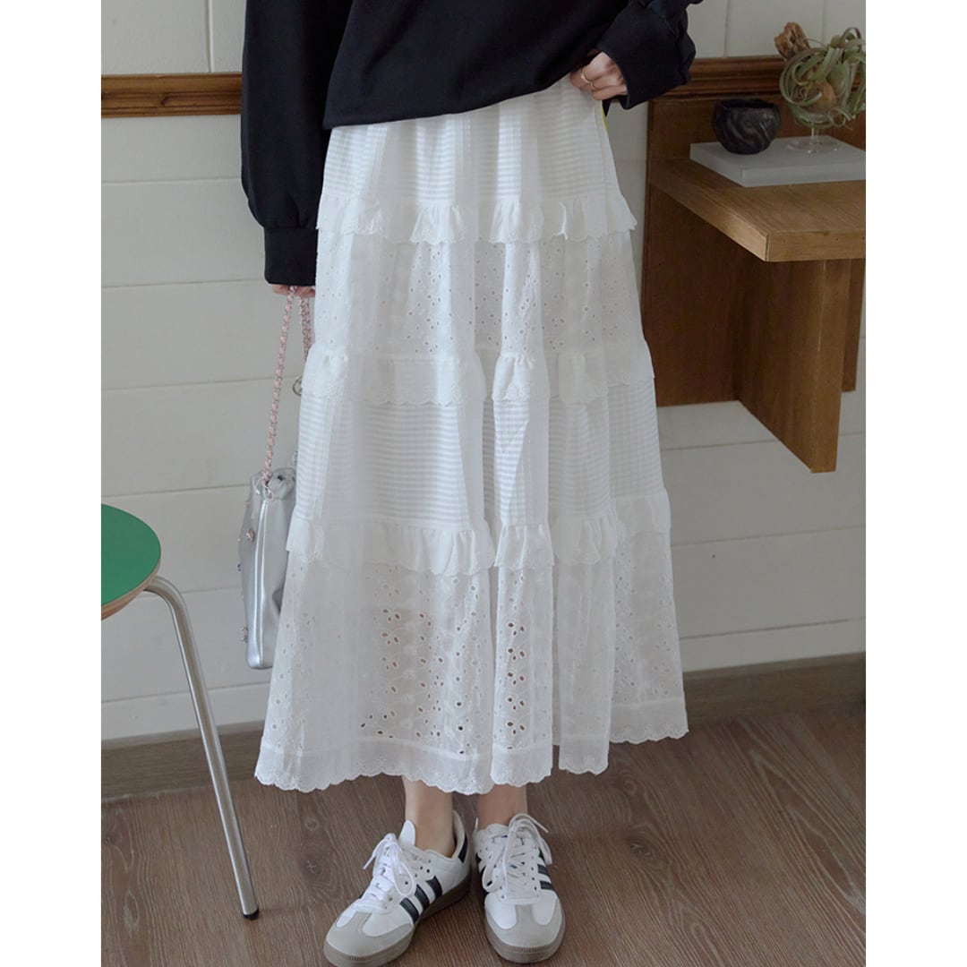 embroidered white lace cake skirt