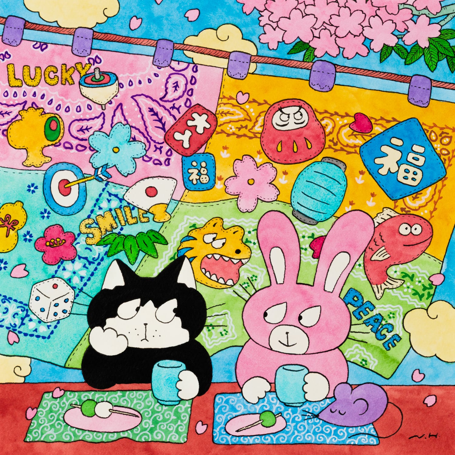 ヒダカナオト 原画4 「Lucky Curtain」 額装込み | TOKYO PiXEL. shop