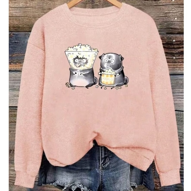 Printed Sweater –Popcorn friend–　　t-item-0433