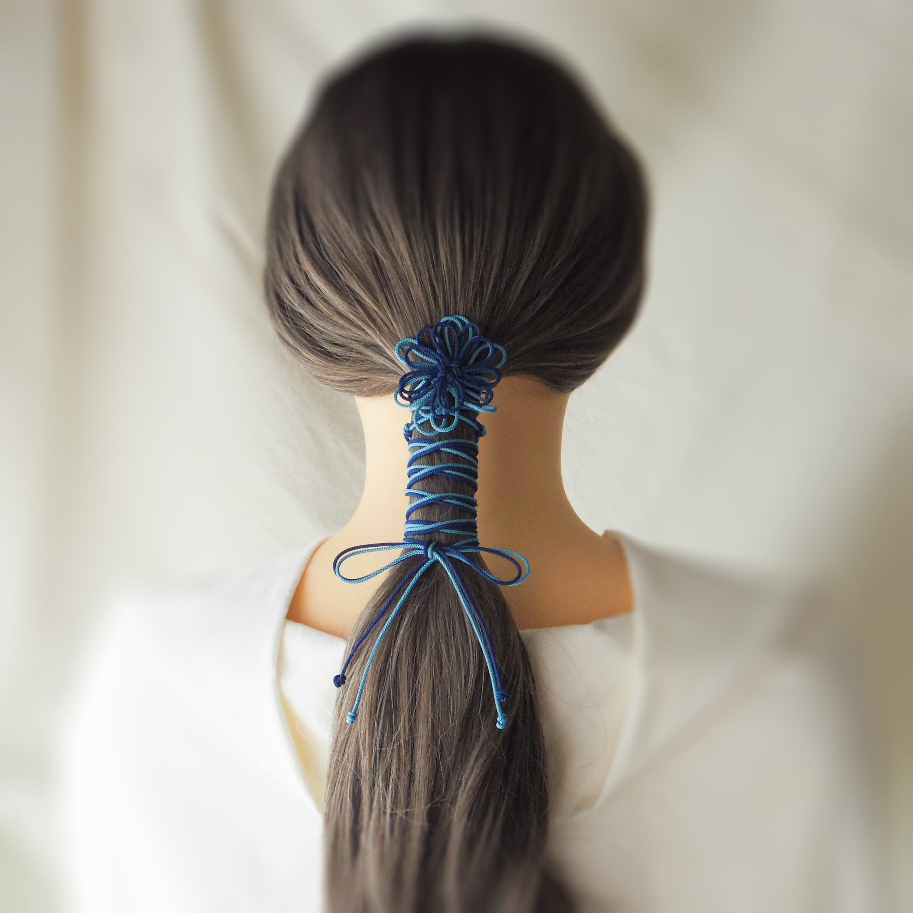 飾り結びヘアゴム「ときひたり、君」(濃青×縹)|着物・浴衣に簡単アレンジで和装ヘア