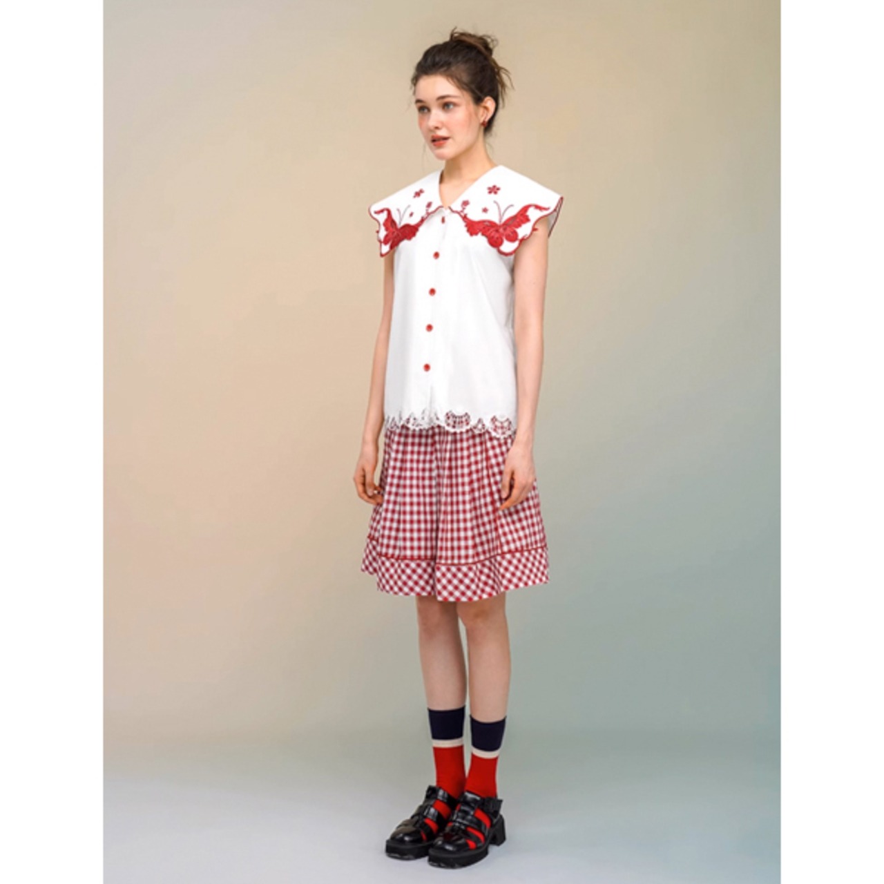 【2color】【2pattern】クラシックギンガムチェック　アンブレラキュロット C0133