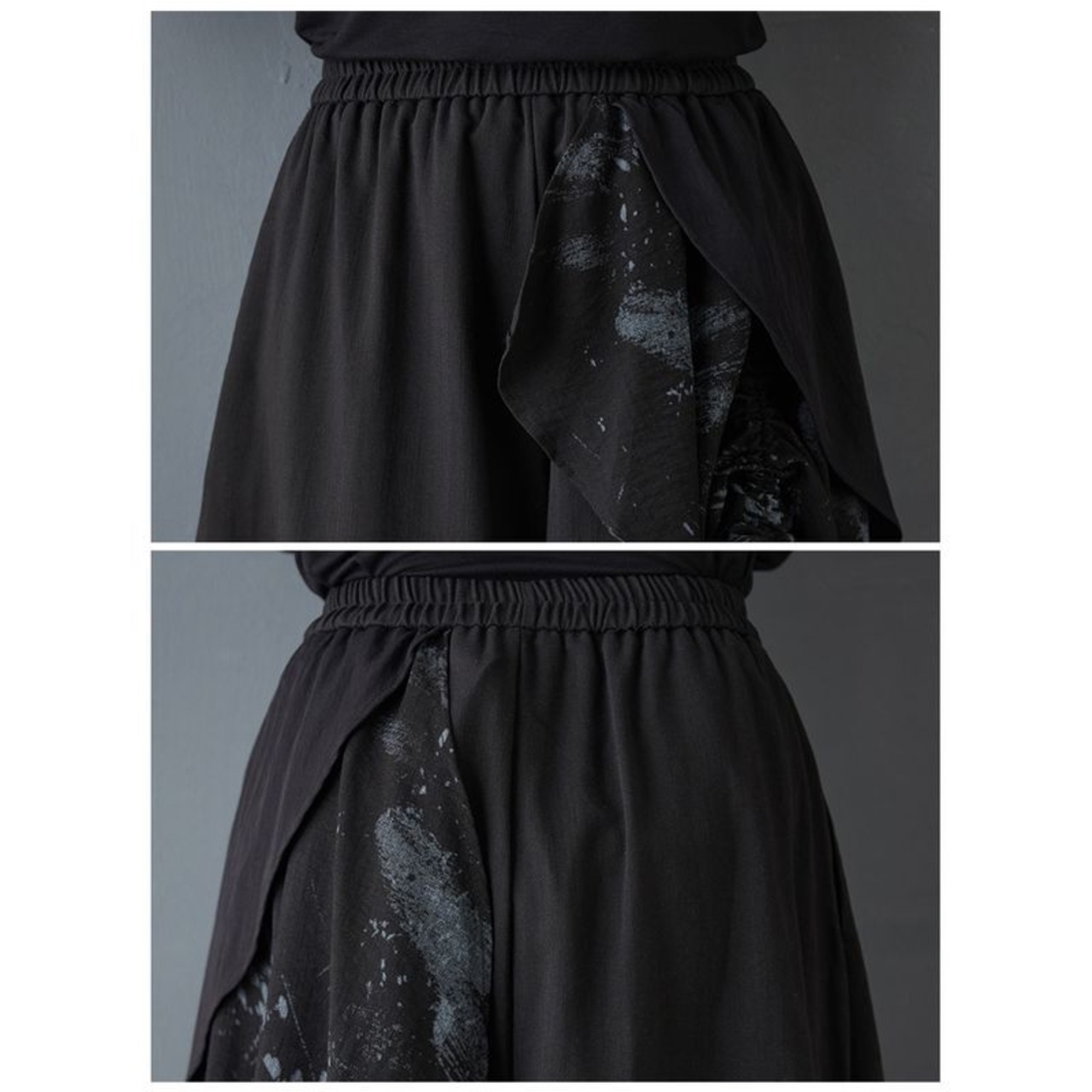 アシンメトリー 墨柄 ワイドパンツ  00289