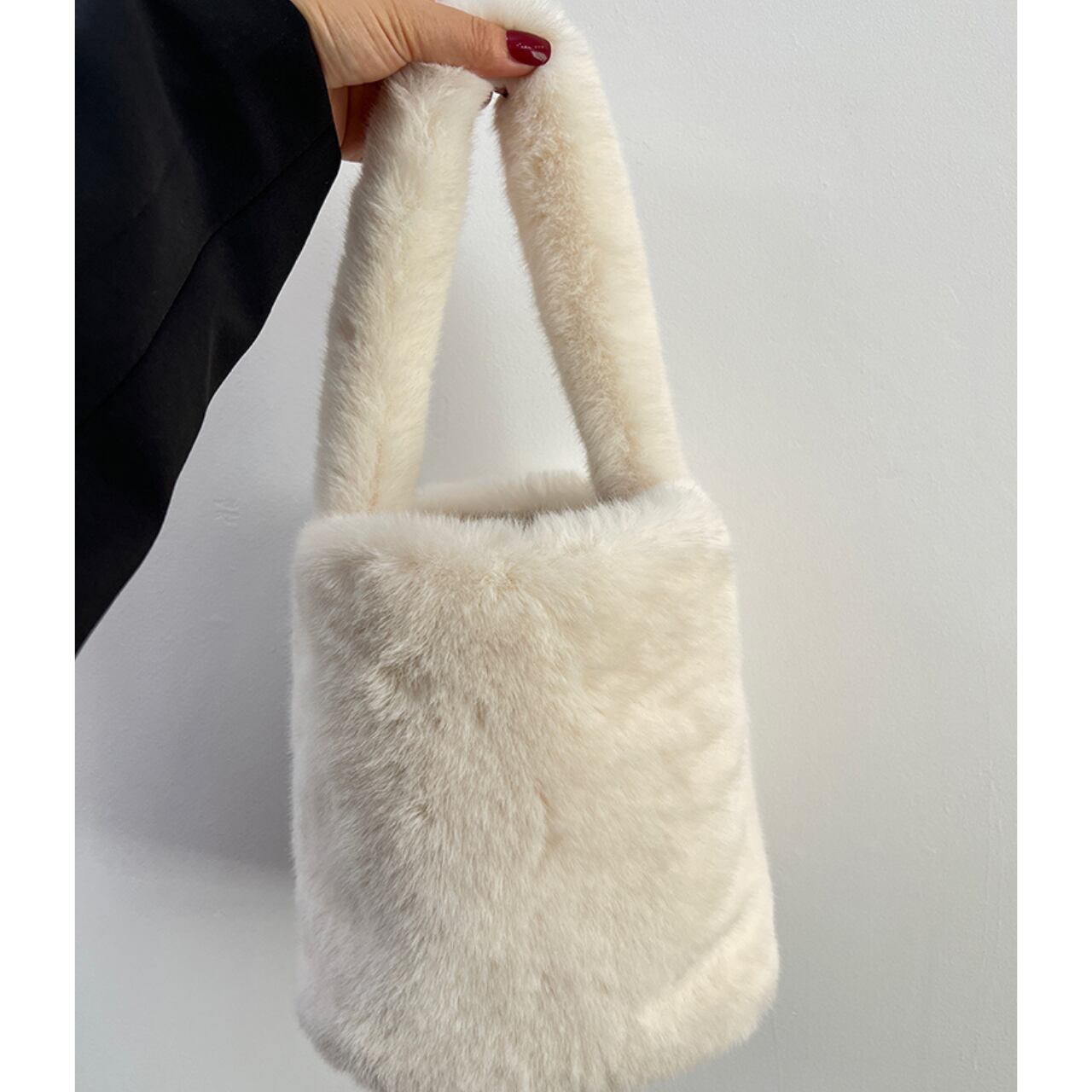 ファー トート バック-ホワイト