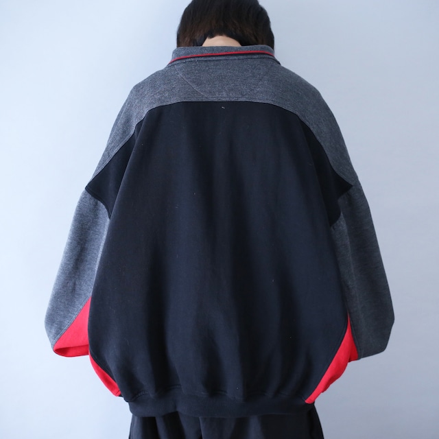 3-tone switching design XX over wide silhouette sweat pullover