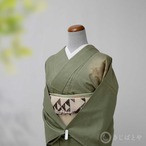 正絹紬　山鳩色に刺繍の付け下げ　単衣