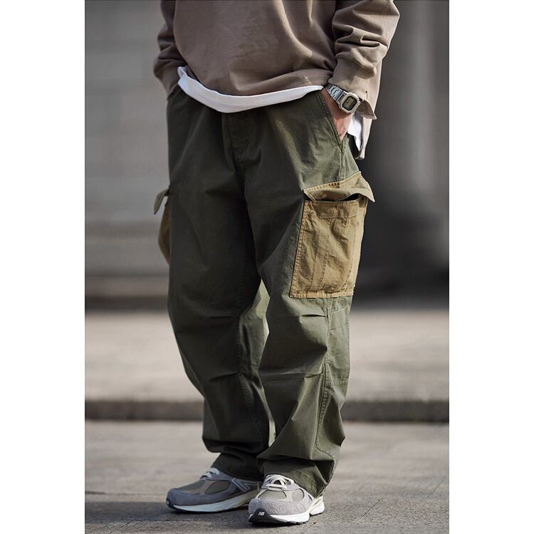 ★COLOR BLOCK MULTI-POCKET STRAIGHT PANTS　　　A0721