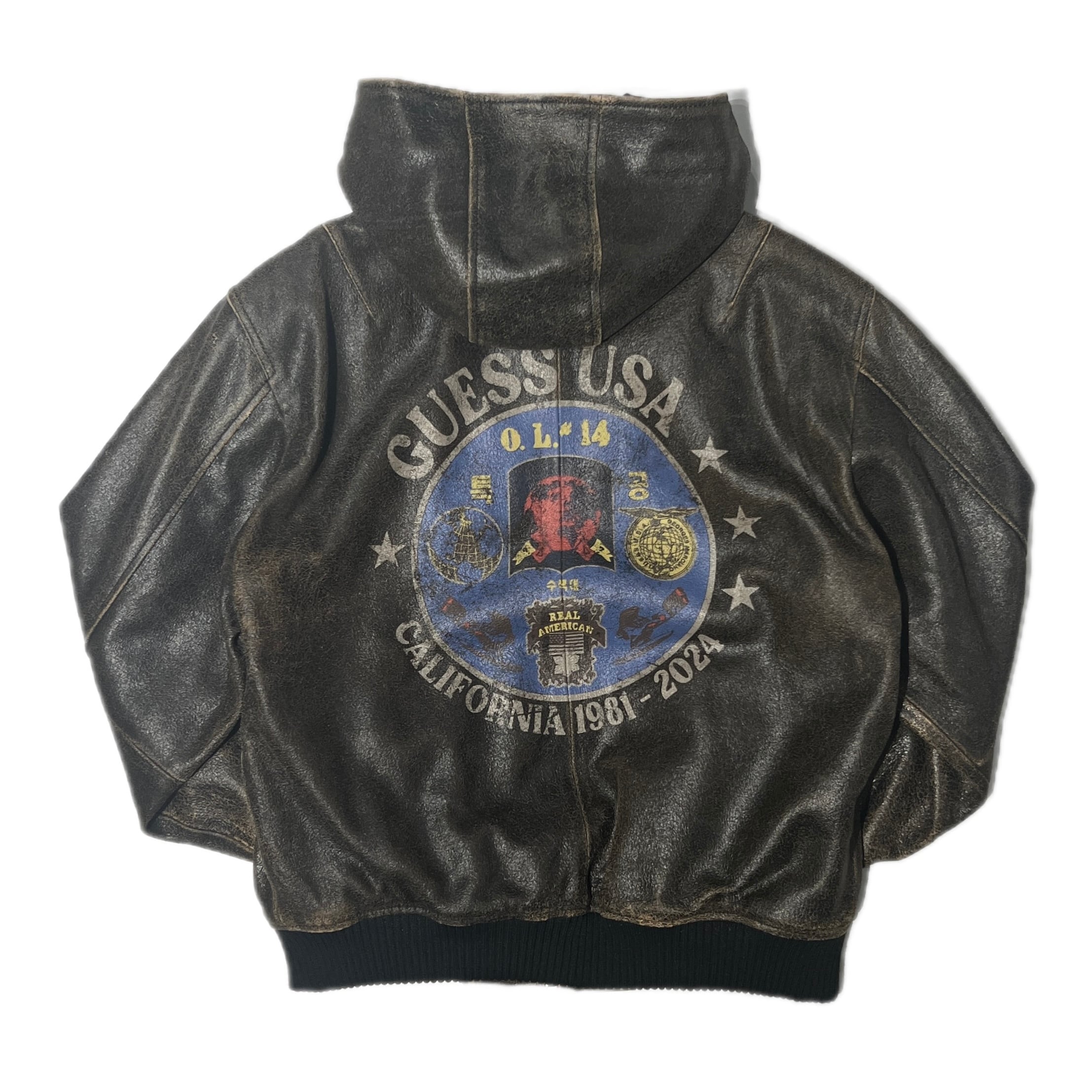 GUESS USA / CRACKLE LEATHER ZIP HOODIE | FLAME