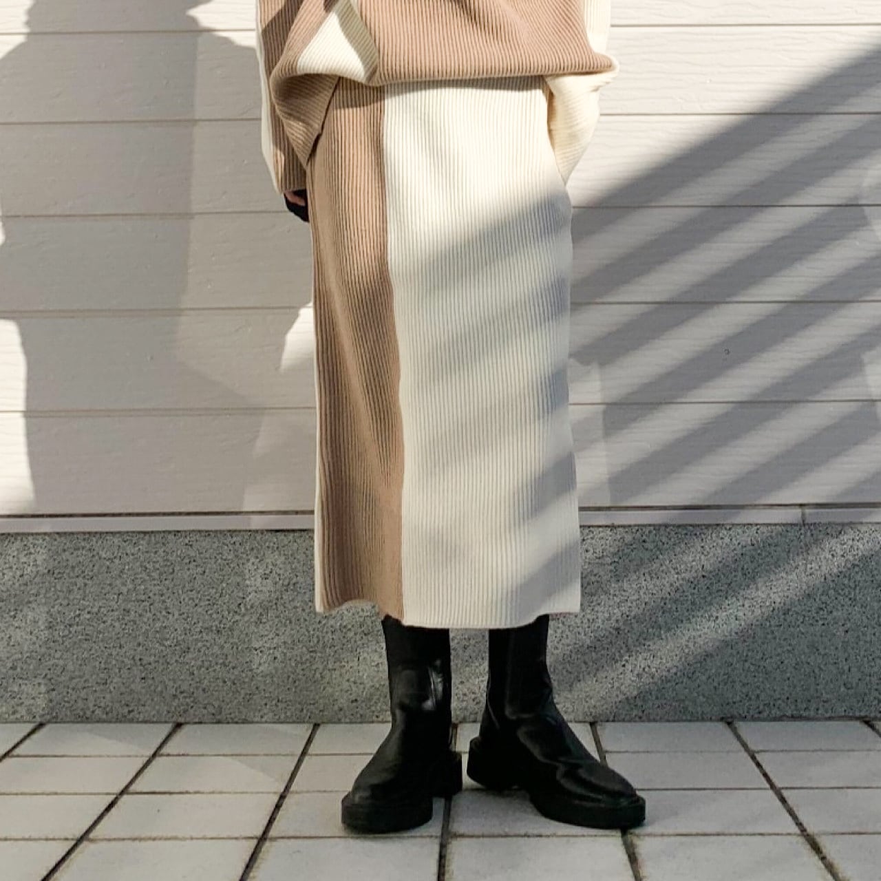 バイカラーニットスカート