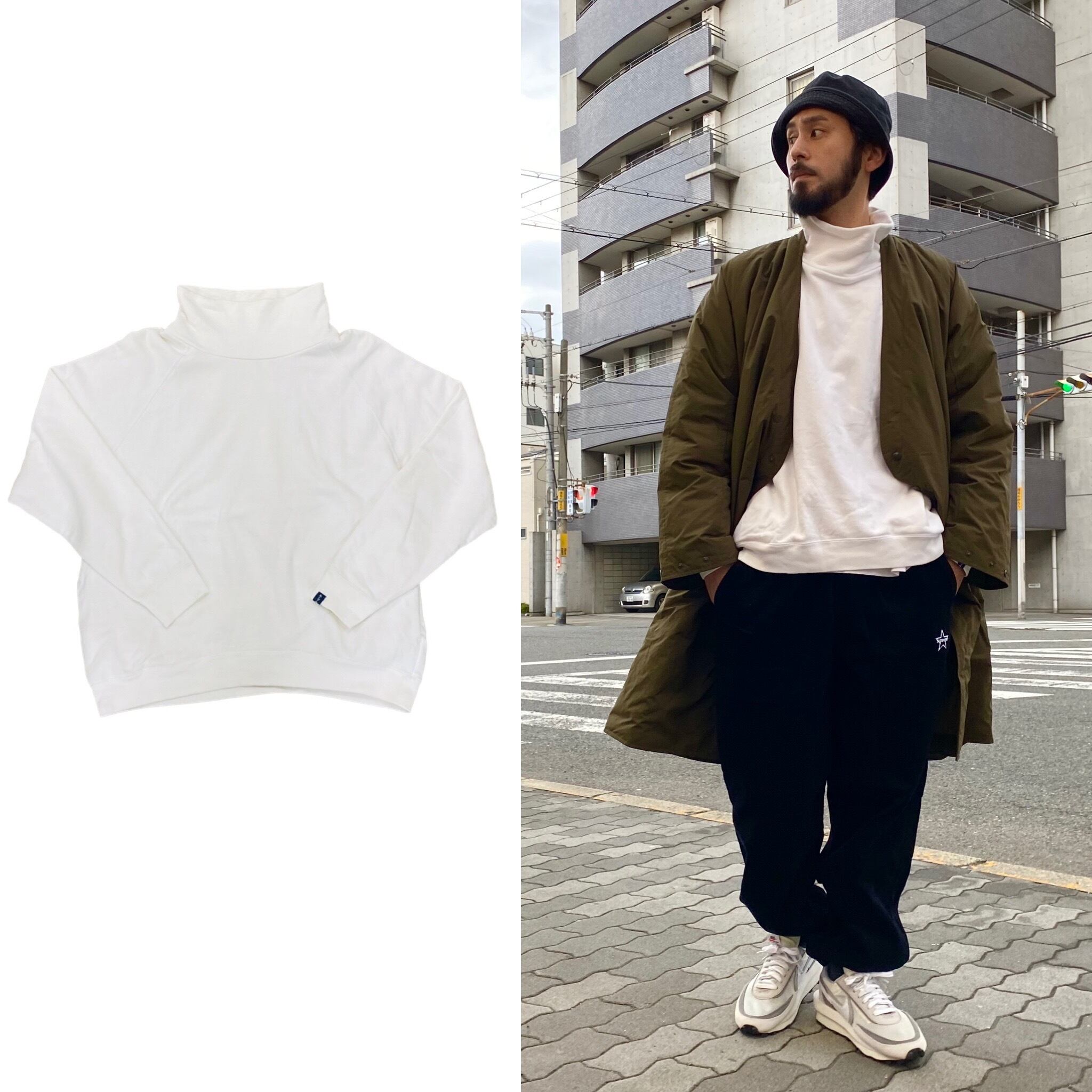 Graphpaper × LOOPWHEELER High Neck Sweat WHITE FREE GU173-7020  