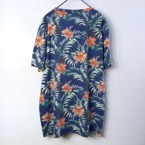 トミーヒルフィガー　クルーネック　Tシャツ　半袖　花柄　刺繍ロゴ　ネイビー　XL