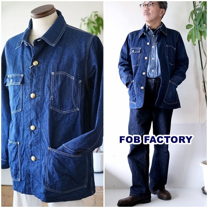 FOBFACTORYデニムカバーオール(Mサイズ) FOBFACTORY エフオービーファクトリー デニムチョアジャケット デニム