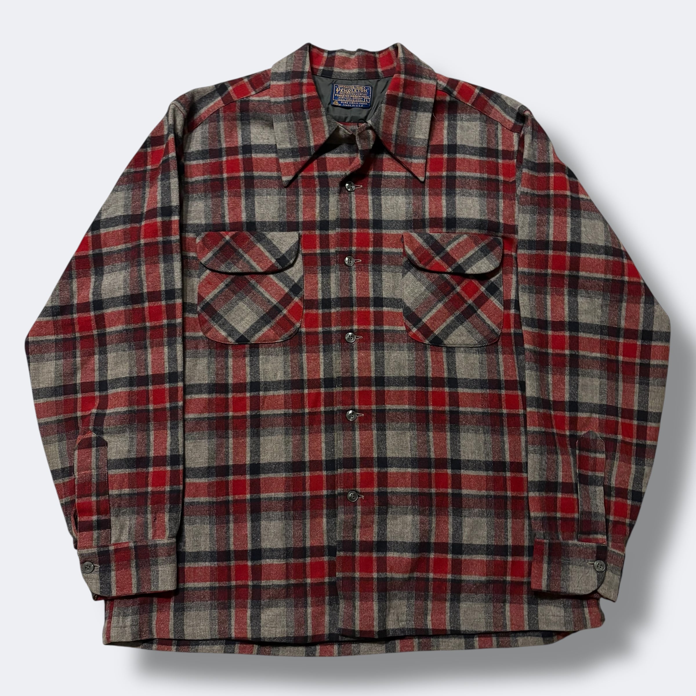 50s 60s /vintage/ビンテージ/national/wool/チェック.シャツ/開襟