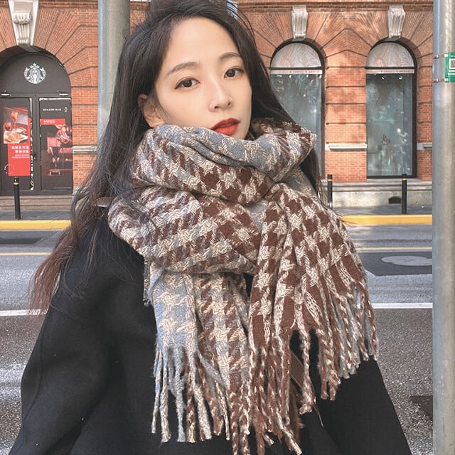 ストール マフラー レディース ショール チェック柄 秋冬 防寒 あたたかい おしゃれ かわいい 大人 大ぶり 大判 カジュアル ブラウン/ブルー