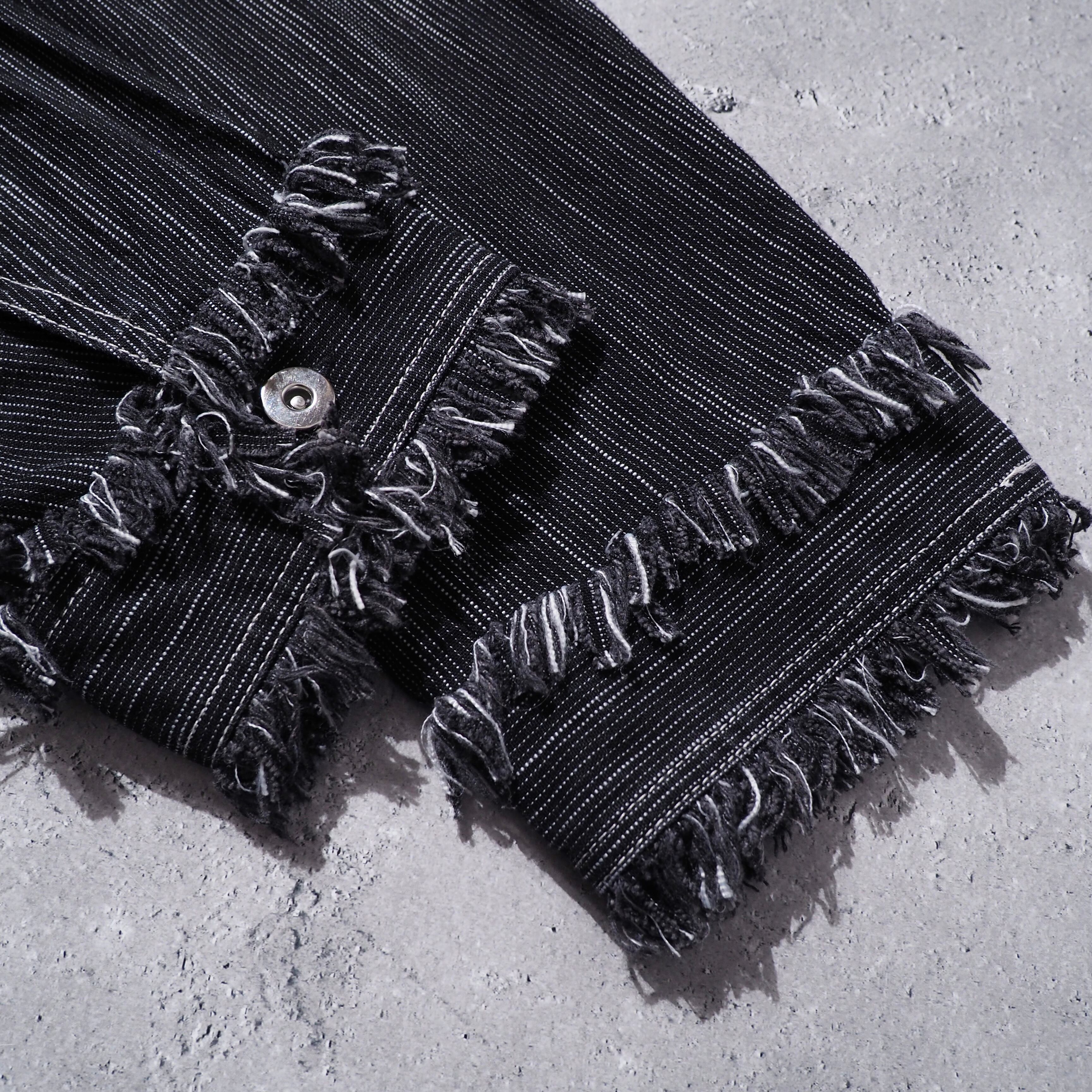 Black mode Fringe × Fower embroidery vintage loose jacket