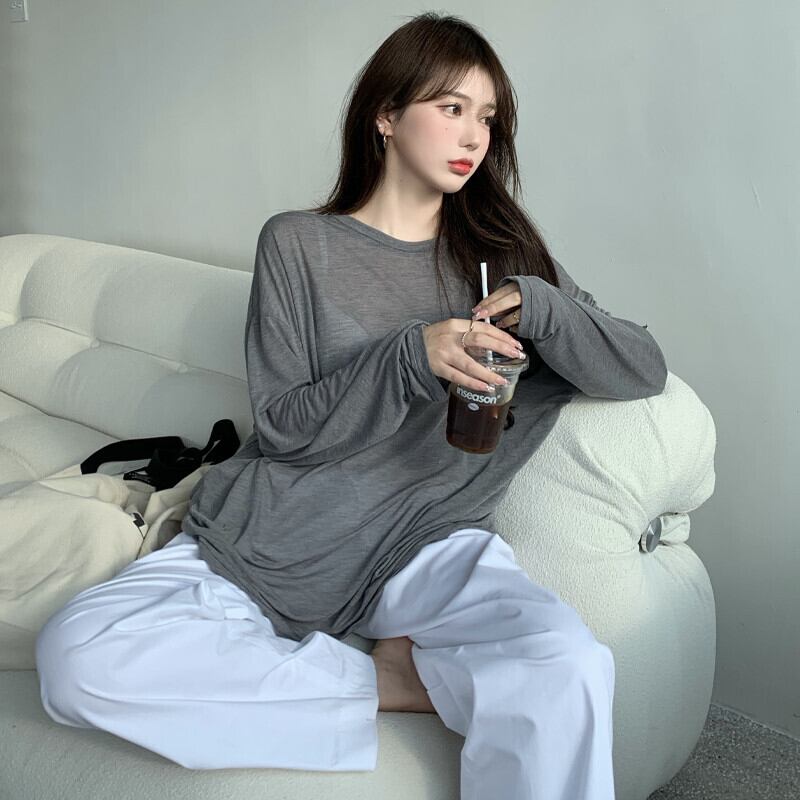 ルーズカジュアル薄手Tシャツ サマーブラウス ホワイトトップス ロング 大人ガーリー スウィート キュート 夏物 ガールズファッション56285722839