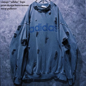 【doppio】vintage “adidas” logo print design boro custom sweat pullover