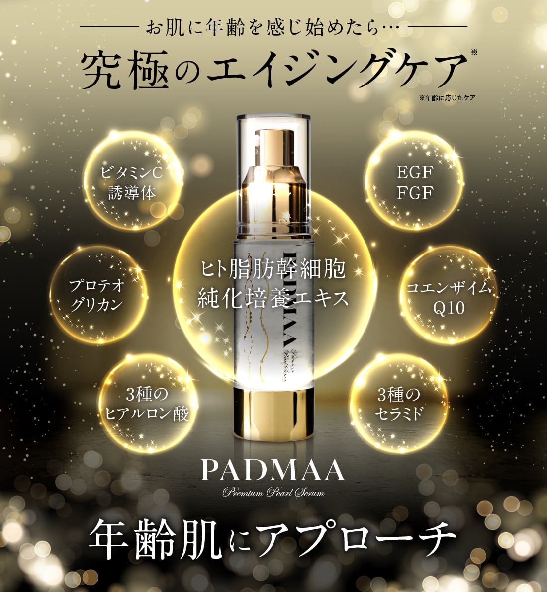 ヒト幹細胞 高機能 美容液 機能性 エイジングケア 【PADMAA】プレミアムセラム  人幹細胞 日本製 化粧品 EGF ETF ビタミンｃ セラミド  大人の肌悩みを全方位サポート【定期便】