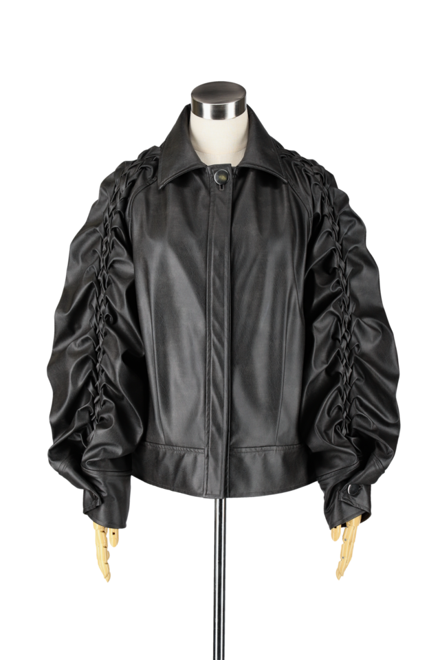 Men【 Black 】 Smocking sleeve eco-leather jacket