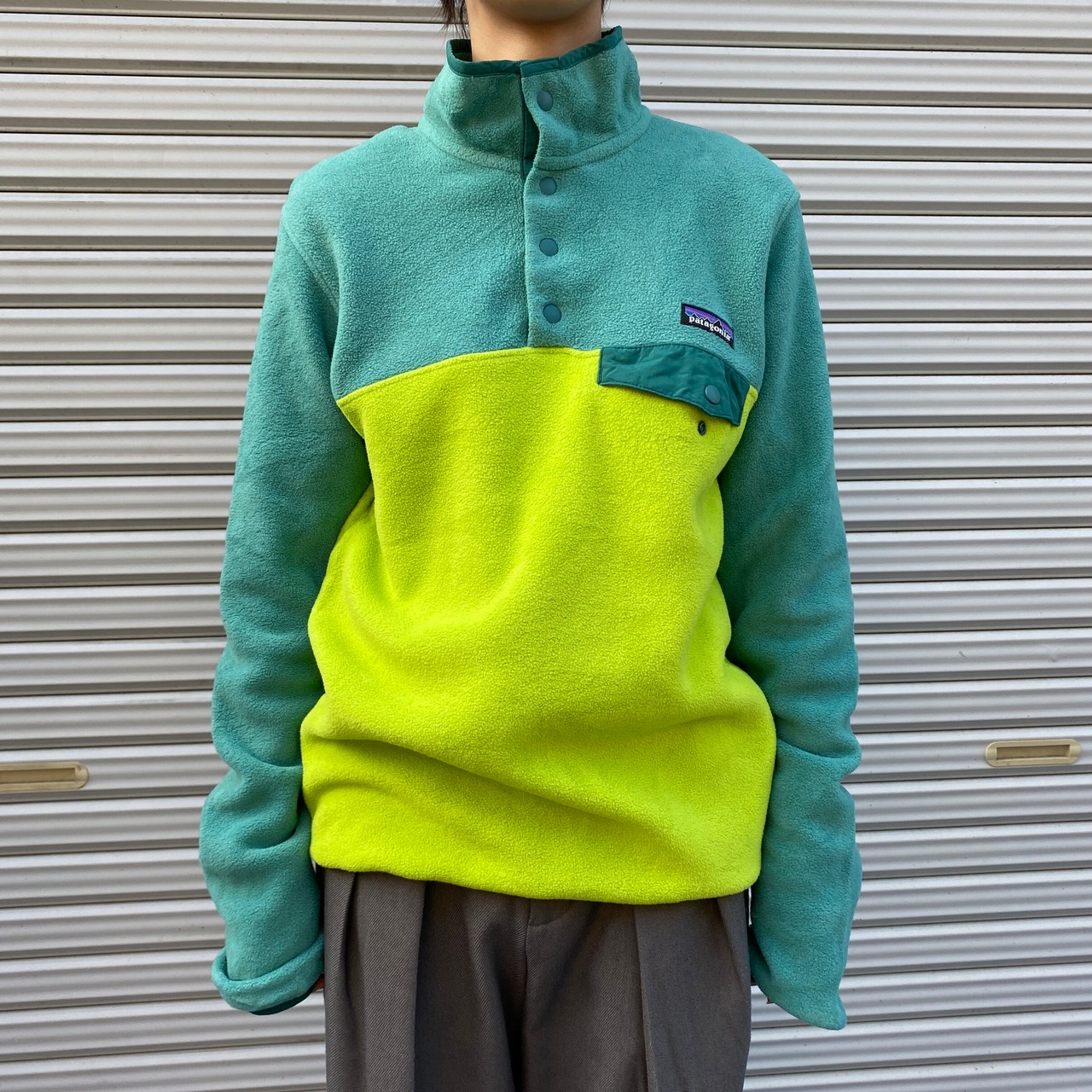 希少カラー ライムグリーン 黄緑 パタゴニア シンチラスナップT 90s  