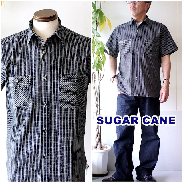シュガーケーン 　SUGARCANE 　インディゴチェックワークシャツ　39734　メンズ半袖シャツ　アメカジ　東洋エンタープライズ