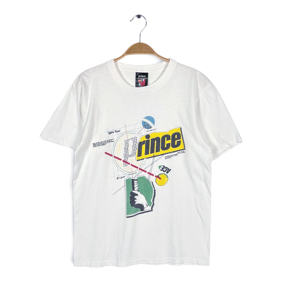 80s プリンス テニス USA製 ヴィンテージ Tシャツ ホワイト テニスラケット PRINCE シングステッチ サイズM 古着 BE0036