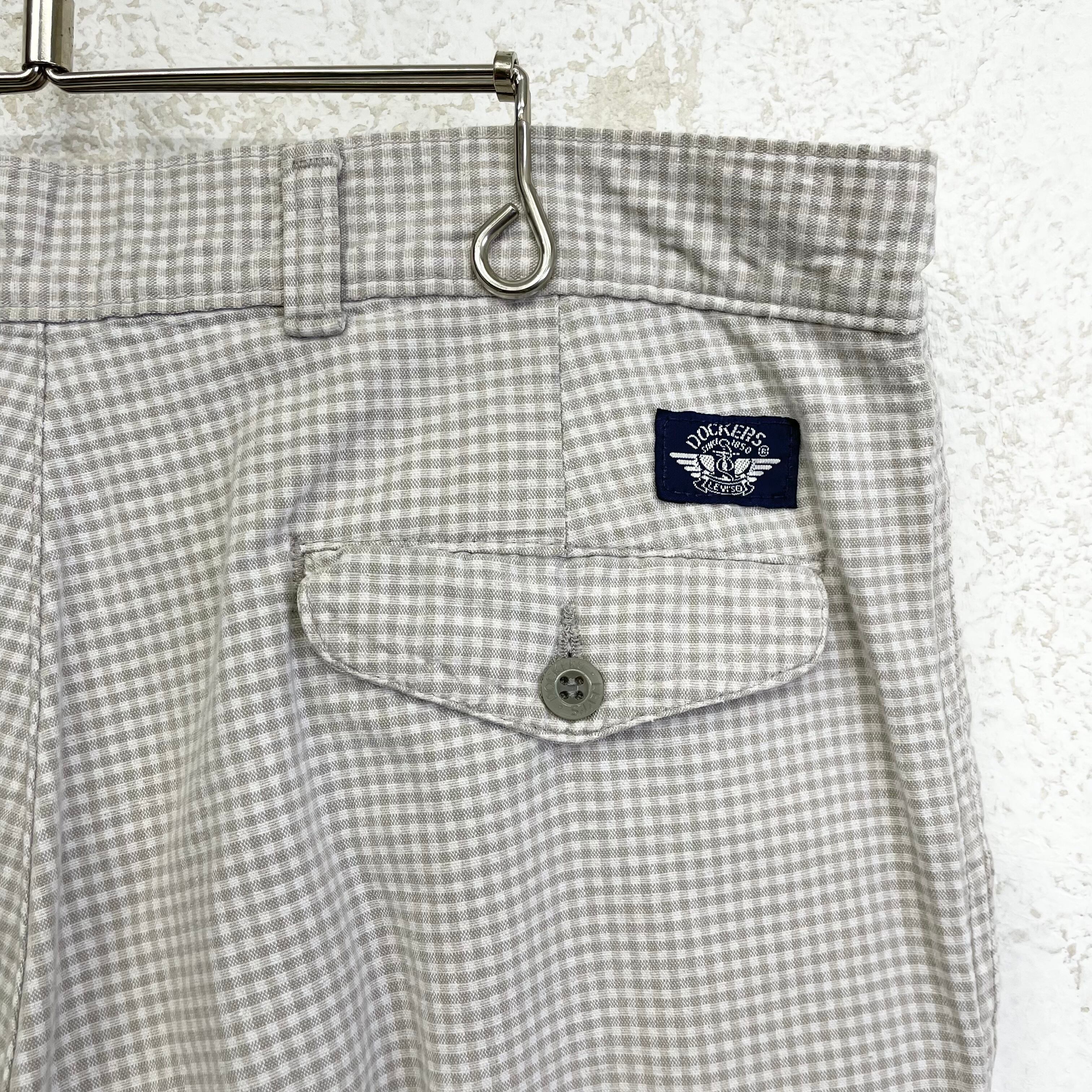 91'y DOCKERS 2タック cotton linen check pants made in USA size ...