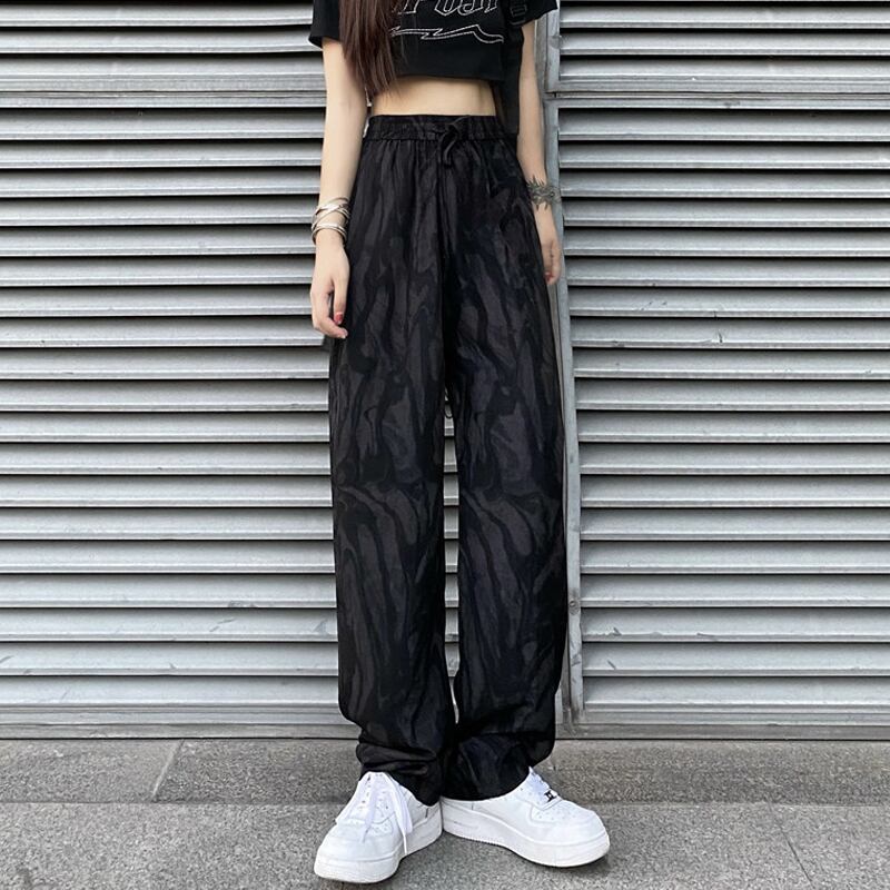 ワイドレッグパンツ サマー薄手ハイウェストウェストルーズカジュアル 夏物 ワイドパンツ 試着室681957405