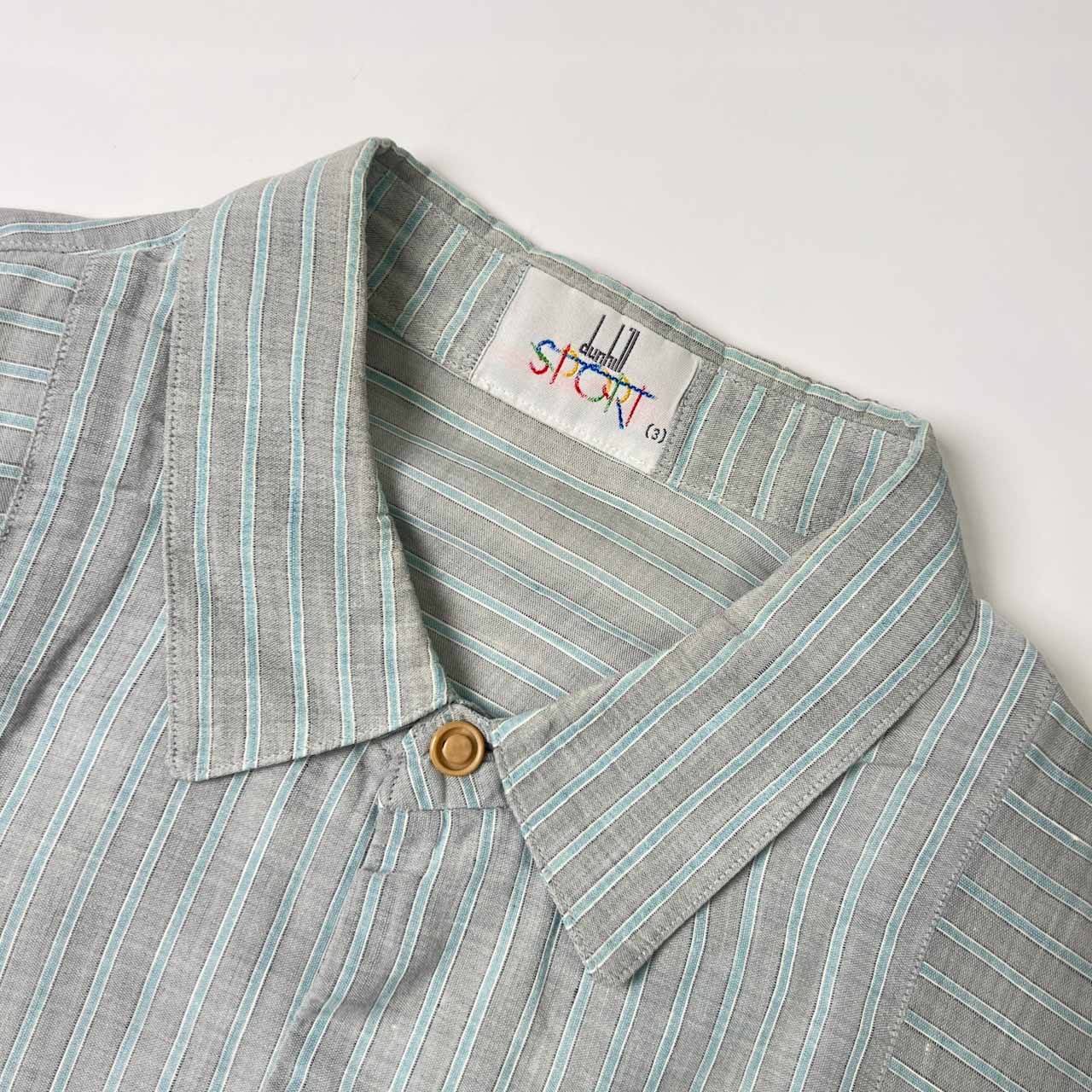 リネン混 dunhill SPORT ダンヒル スポーツ ストライプ 半袖 シャツ 3/グレー×水色 メンズ ゴルフ