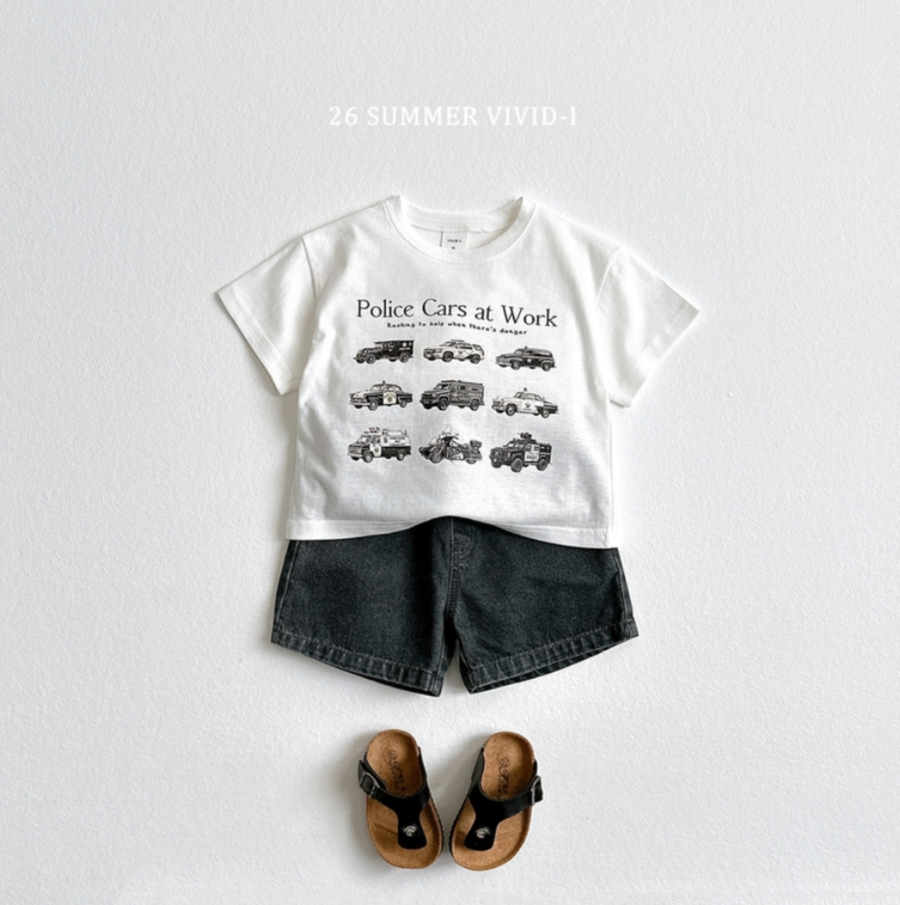 【即納】VIVID-I 26/SM  ミニカーTシャツ　アイボリーMサイズ｜夏服｜韓国子供服