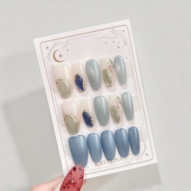 【#714】繰り返し使える【プレミアム】ネイルチップ15枚セット／ロング オーバル／XY274