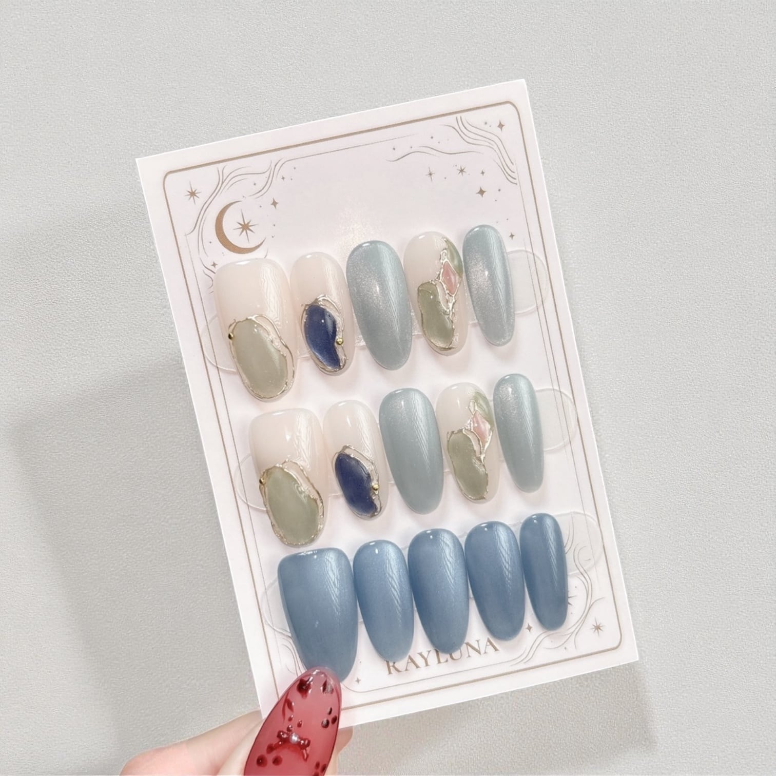 【#714】繰り返し使える【プレミアム】ネイルチップ15枚セット/ロング オーバル/XY274