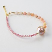 3種の天然素材をアシメトリーデザインで楽しむ！ ピンク トルマリン  オパール パール シルバー ブレスレット br1022