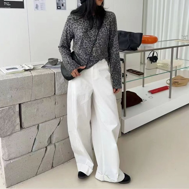 leopard cut and sew top J00022