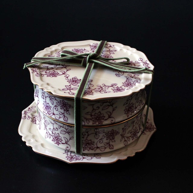 マロン唐花　内黒　四方輪花重