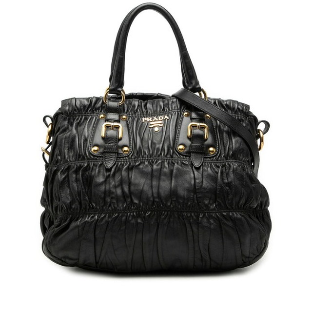 プラダ ロゴ ハンドバッグ ショルダーバッグ 2WAY ブラック レザー レディース PRADA 【中古】