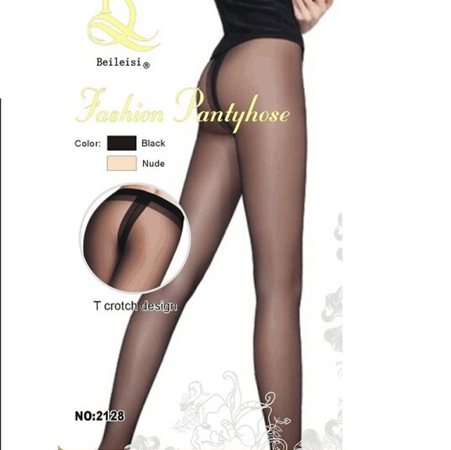 黒タイツ・黒パンスト BEILEISI-2128 Ｔバック風の黒のタイツ パンスト | ＢＥＩＬＥＩＳＩ、ストッキングのＹＵＹＵ