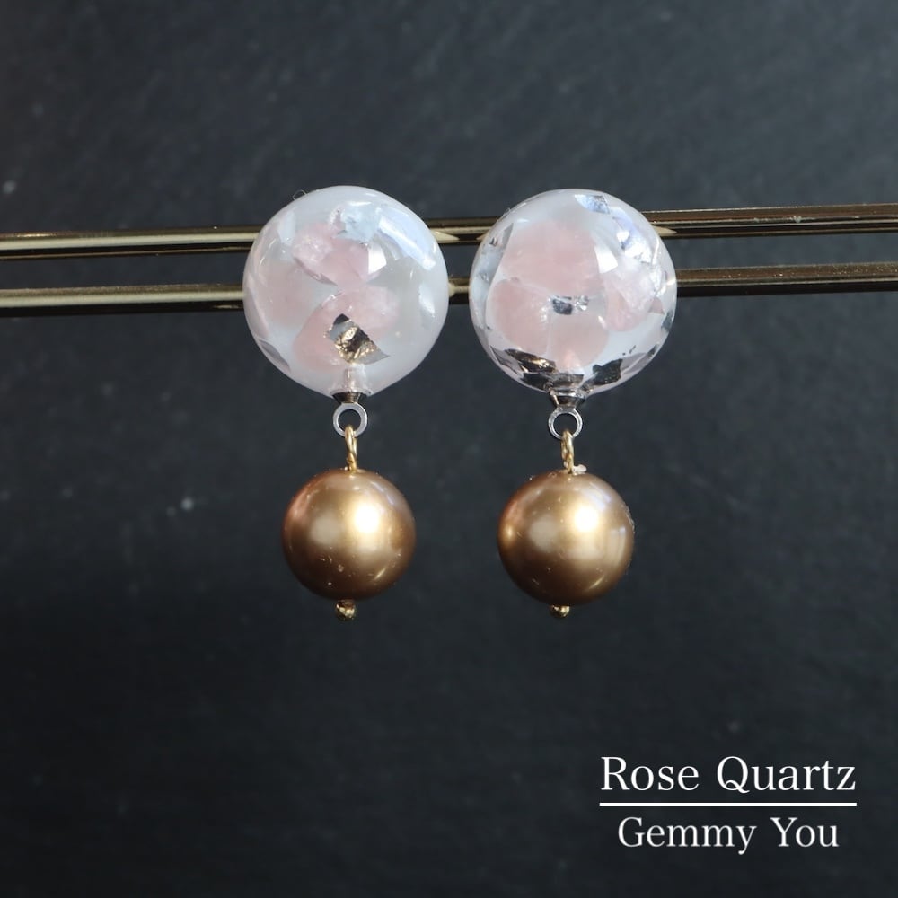512 天然石 ローズクォーツ 8㎜ 紅水晶 ピアス イヤリング ローズ