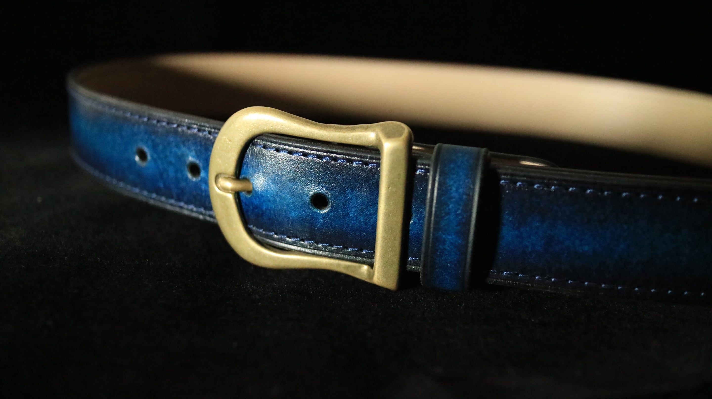 手染め高級レザーベルト【ブルーアンティーク】 | Haruleather