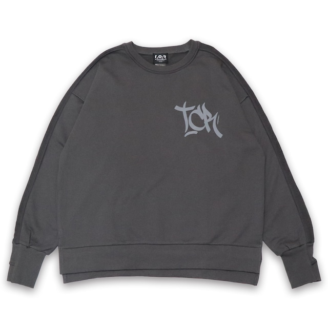 T.C.R FOAM LOGO CREW SWEAT - WASHED GRAY