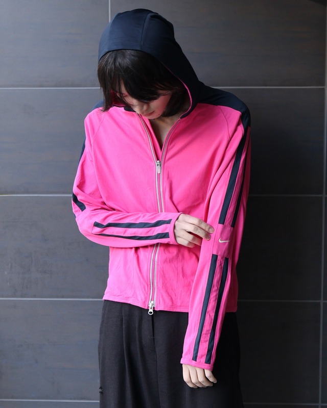 shortlength double zip-up bi-color hoodie
