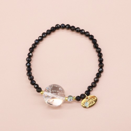 【Shining  Like Stardust】レインボークォーツ×オニキス×グリーンアクアオーラ ブレスレット